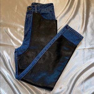 Vintage faux leather front jeans